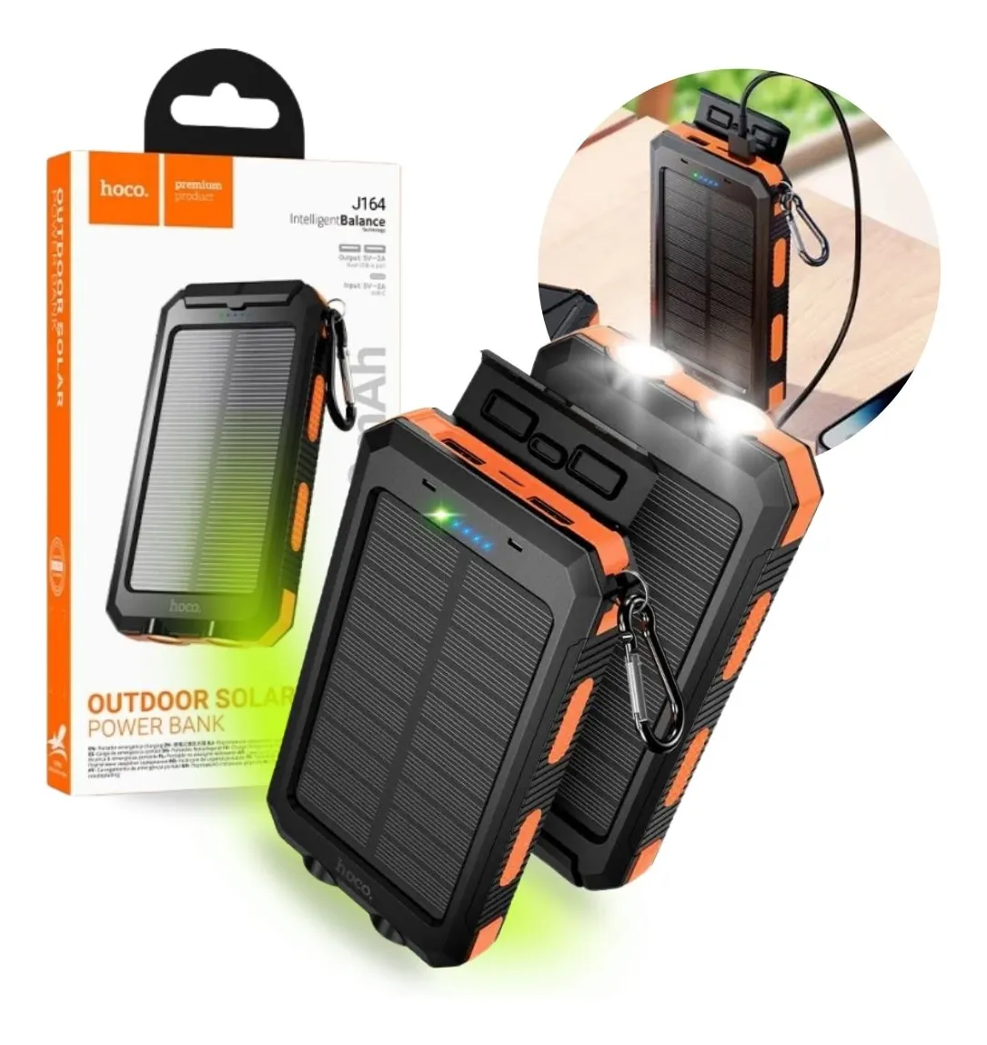 power bank solar hoco j164 8000mah | ideal viajes y emergencias
