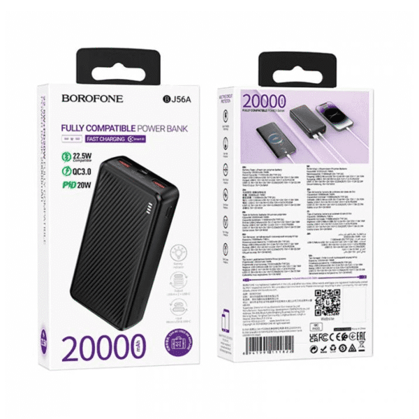 power bank borofone bj56a 20.000mah fast charge | energía pro todo el día